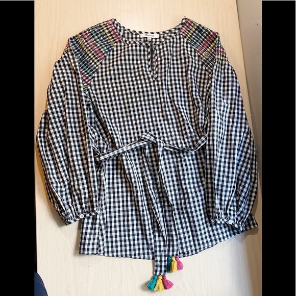 MADEWELL TOP Black/White Checked Smocked Gingham - Picture 4 of 8
